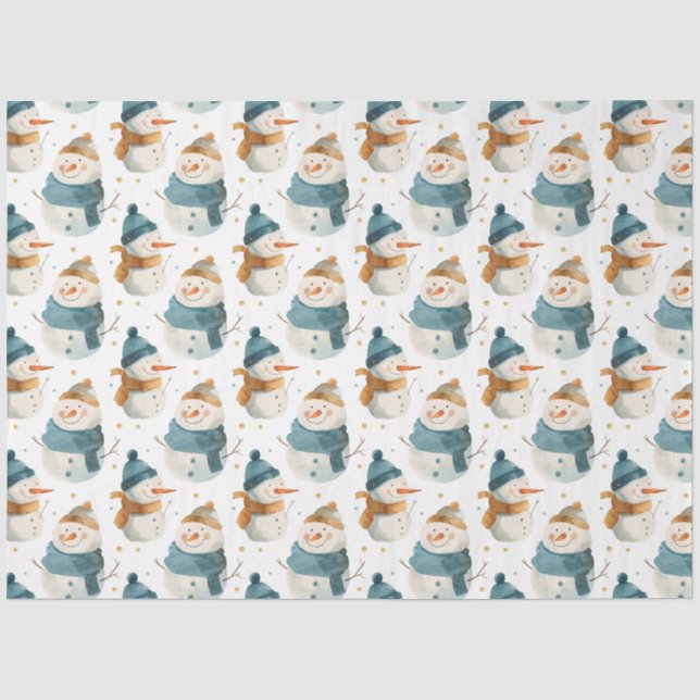 Whimsical cartoon snowmen tissue paper (Front)