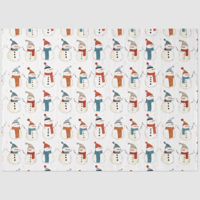 Whimsical cartoon snowmen tissue paper (Front)