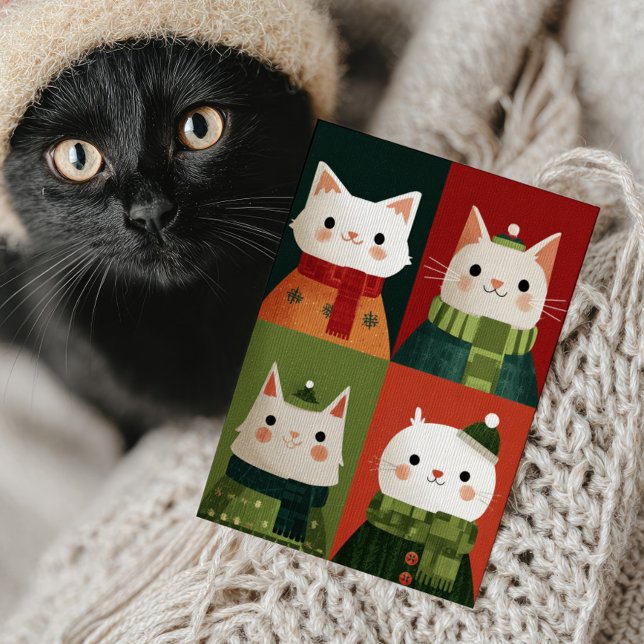 Whimsical Cartoon Xmas Cute Cats Meowy Christmas  Holiday Card (Creator Uploaded)