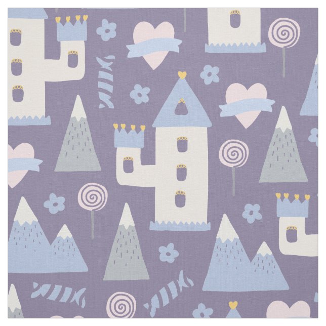 Whimsical castle candy pattern fabric (Swatch)