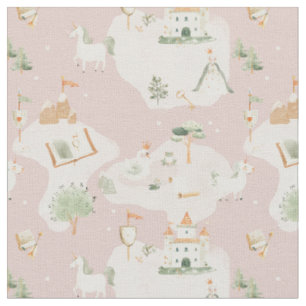 Whimsical castle unicorn princess nursery baby gir fabric