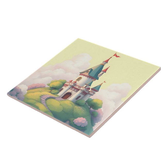 Whimsical castle with green garden ceramic tile (Side)