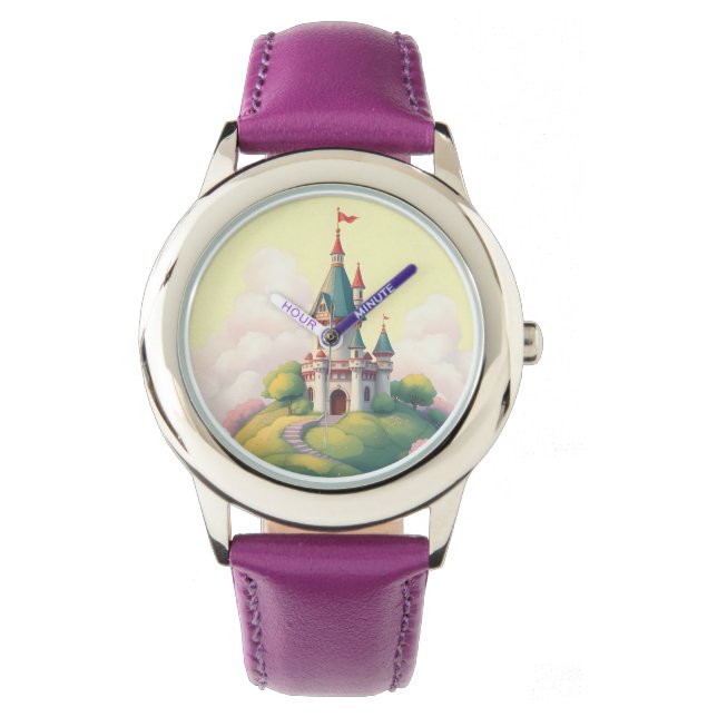 Whimsical castle with green garden watch (Front)