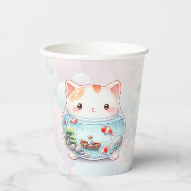 Whimsical Cat Adventure Paper Cups (Front)