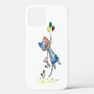 Whimsical Cat and Mouse with Balloons iPhone 12 Case