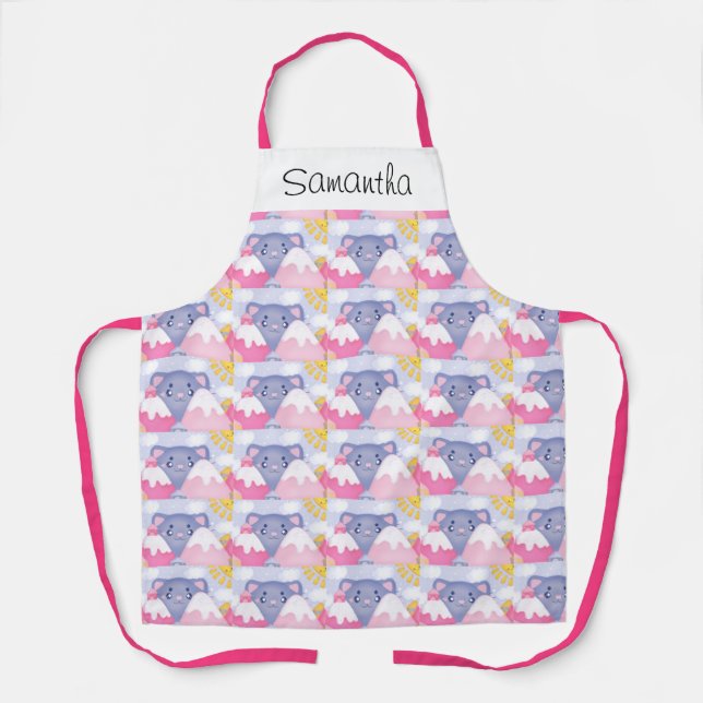 Whimsical Cat and Winter Mountains With A Cute Sun Apron (Front)