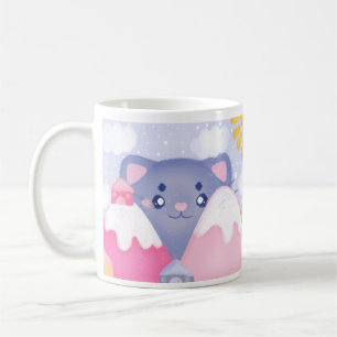 Whimsical Cat and Winter Mountains With A Cute Sun Coffee Mug
