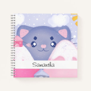 Whimsical Cat and Winter Mountains With A Cute Sun Notebook