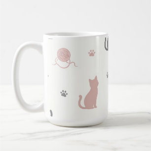 Whimsical Cat and Yarn Silhouette Pattern Coffee Mug