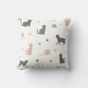 Whimsical Cat and Yarn Silhouette Pattern Cushion