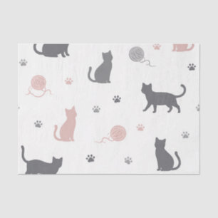 Whimsical Cat and Yarn Silhouette Pattern Tissue Paper