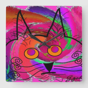 Whimsical Cat Art Clock