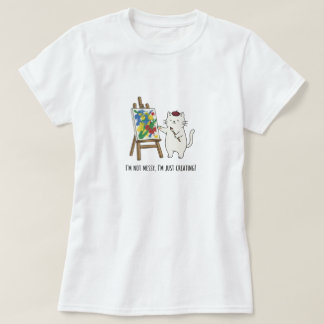 Whimsical Cat Artist Minimalist Doodle Style T-Shirt