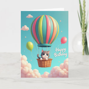 Whimsical Cat Balloon Birthday Card