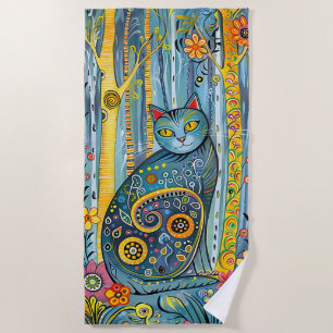 Whimsical Cat Beach Towel