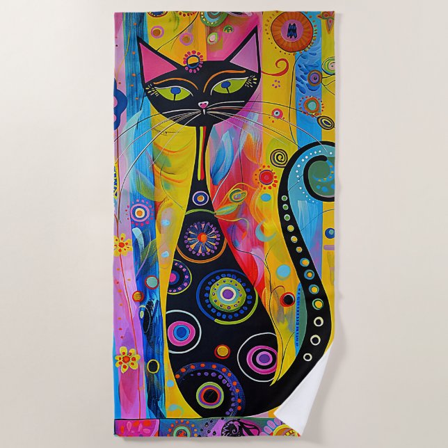 Whimsical Cat Beach Towel (Front)