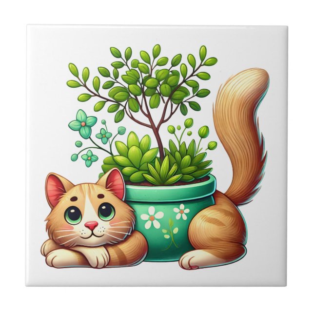 Whimsical Cat  Ceramic Tile (Front)