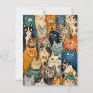 Whimsical Cat Crowd Note Card for Cat Lovers