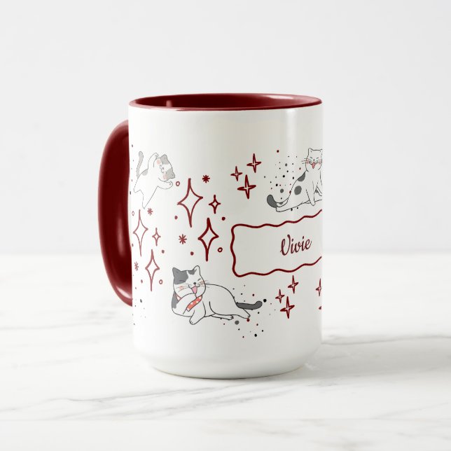 Whimsical Cat Custom Name Mug (Front Left)