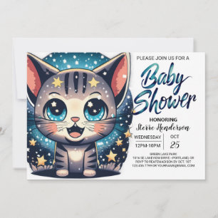 Whimsical Cat Editable Boy Baby Shower Invitation