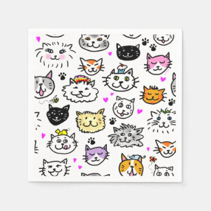 Whimsical Cat Faces Pattern Napkin