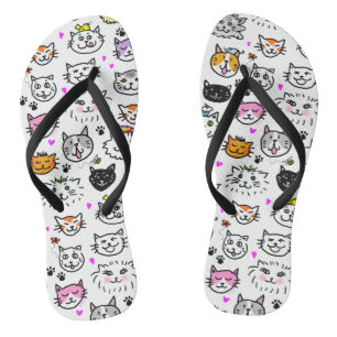 Whimsical Cat Faces Pattern Thongs