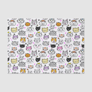 Whimsical Cat Faces Pattern Tissue Paper