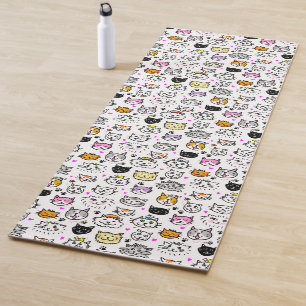 Whimsical Cat Faces Pattern Yoga Mat
