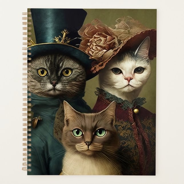 Whimsical Cat Family in Fancy Clothes Planner (Front)