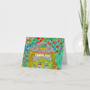 Whimsical Cat Family Storybook Birthday Thank You Card