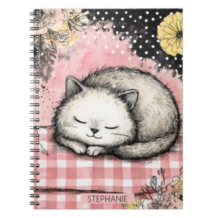 Whimsical Cat Floral Watercolor Art Notebook