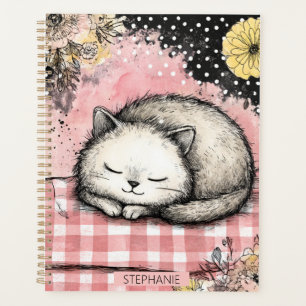Whimsical Cat Floral Watercolor Art Planner