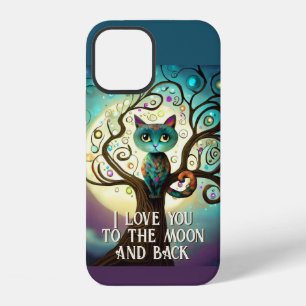 Whimsical Cat Full Moon Artwork I Love You iPhone 12 Case