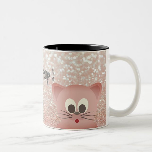 Whimsical  Cat Glittery-Wake up and makeup Two-Tone Coffee Mug (Right)