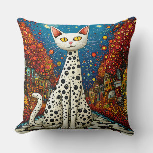 Whimsical Cat Illustration Cushion