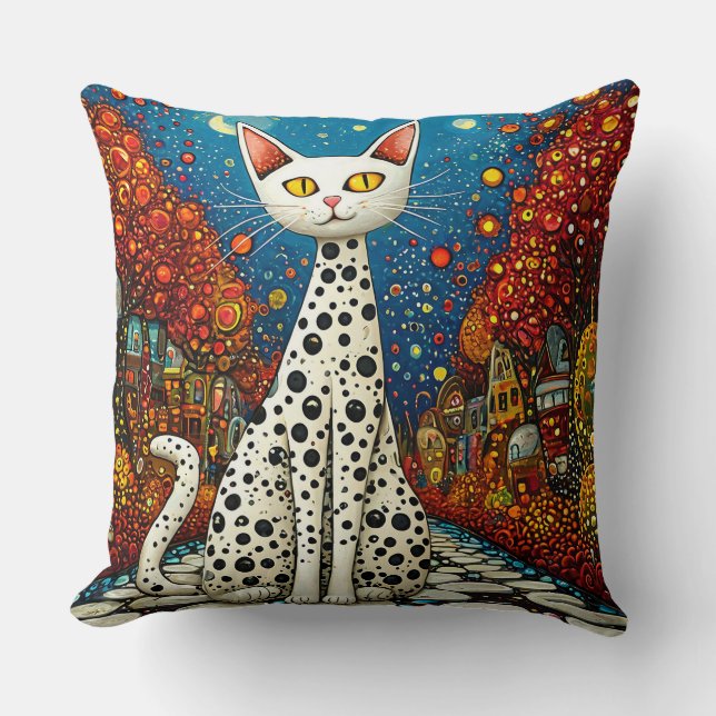 Whimsical Cat Illustration Cushion (Front)