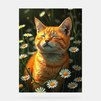 Whimsical Cat in a Flower Garden Acrylic Sign
