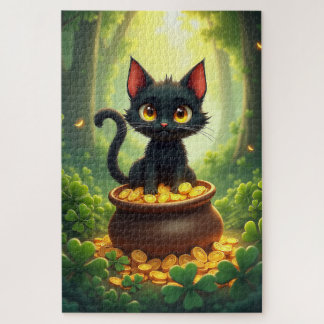 Whimsical Cat in a Pot of Gold Jigsaw Puzzle