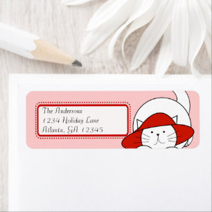 Whimsical Cat In a Red Hat Return Address Label