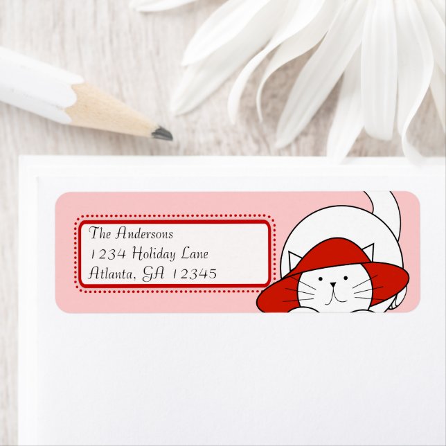 Whimsical Cat In a Red Hat Return Address Label (Insitu)