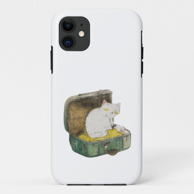 Whimsical Cat in Suitcase Mobile Case  (Back)