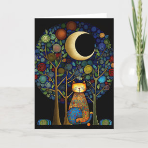 Whimsical Cat in the Forest Moon Thank You Card