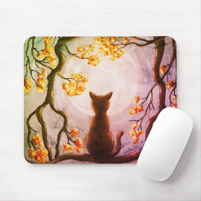 Whimsical Cat in Tree Full Moon Mouse Pad (With Mouse)