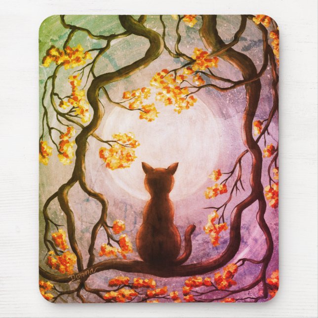 Whimsical Cat in Tree Full Moon Painting Art Mouse Pad (Front)