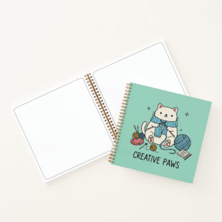 Whimsical Cat Knitting Art Sketchbook Soft Blue Notebook