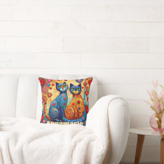 Whimsical Cat Lover Patchwork Throw Pillow