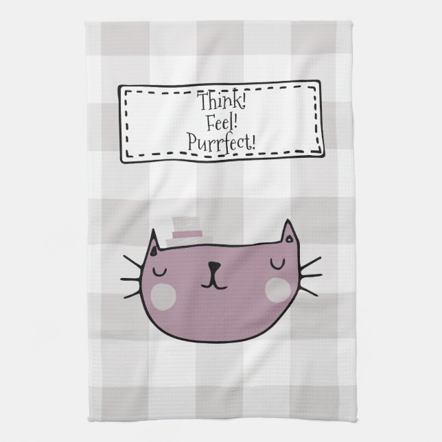 Whimsical Cat Lover's Purrfect Buffalo Plaid Tea Towel (Vertical)