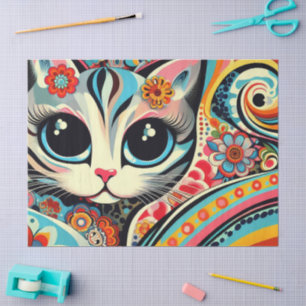 Whimsical Cat Mexican Folk Art Decoupage Tissue Paper
