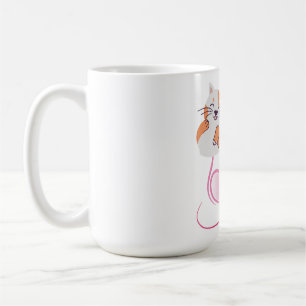 Whimsical Cat Mum Pink Hearts & Wildflower Floral Coffee Mug