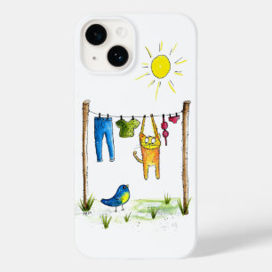 Whimsical Cat on a Clothesline Case-Mate iPhone 14 Case
